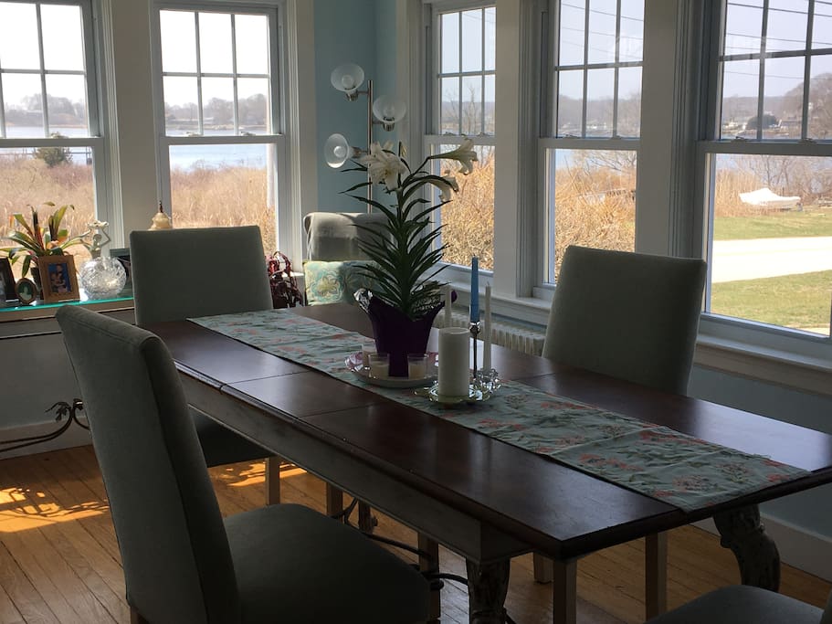 Enjoy a morning coffee with panoramic views of the pond.