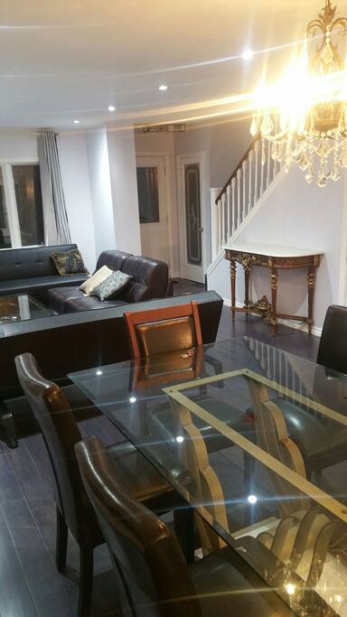 dining table and living space.