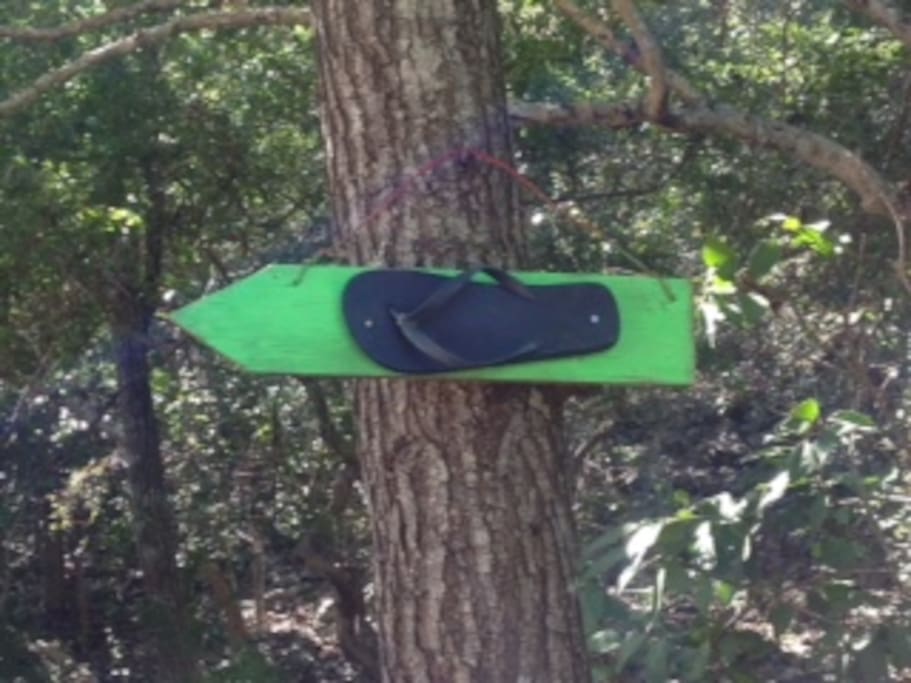 Once you reach the West Point settlement, just follow the green thong tree arrow trail which will lead you to our house