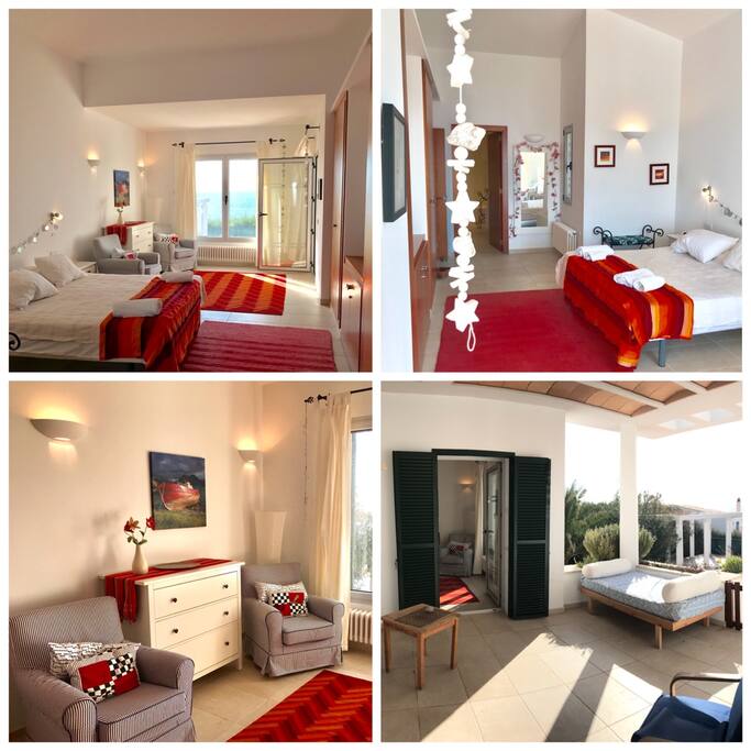 Habitación principal con salida a la terraza y baño con ducha y bañera