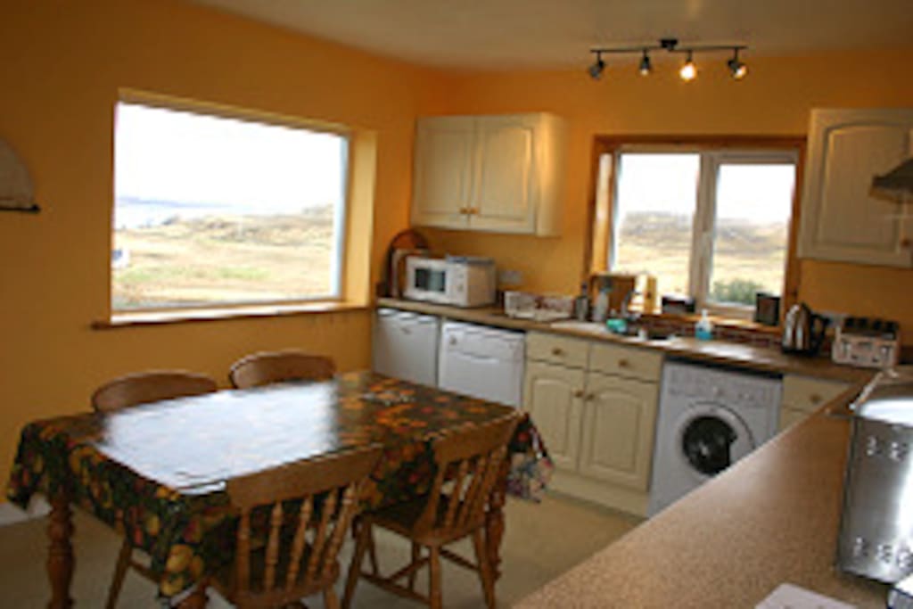 Kitchen with sea views