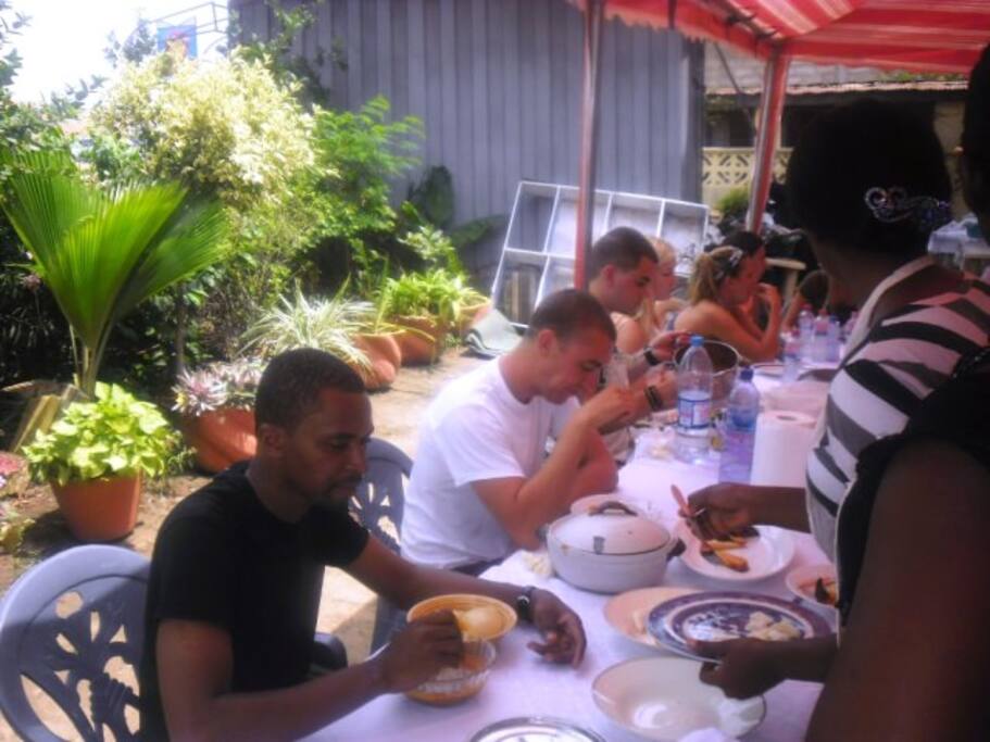 Some guest enjoying local food with me