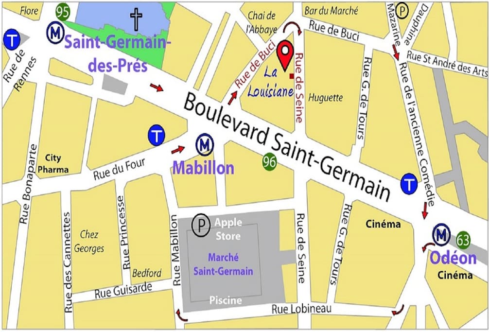 Access map to Hotel La Louisiane