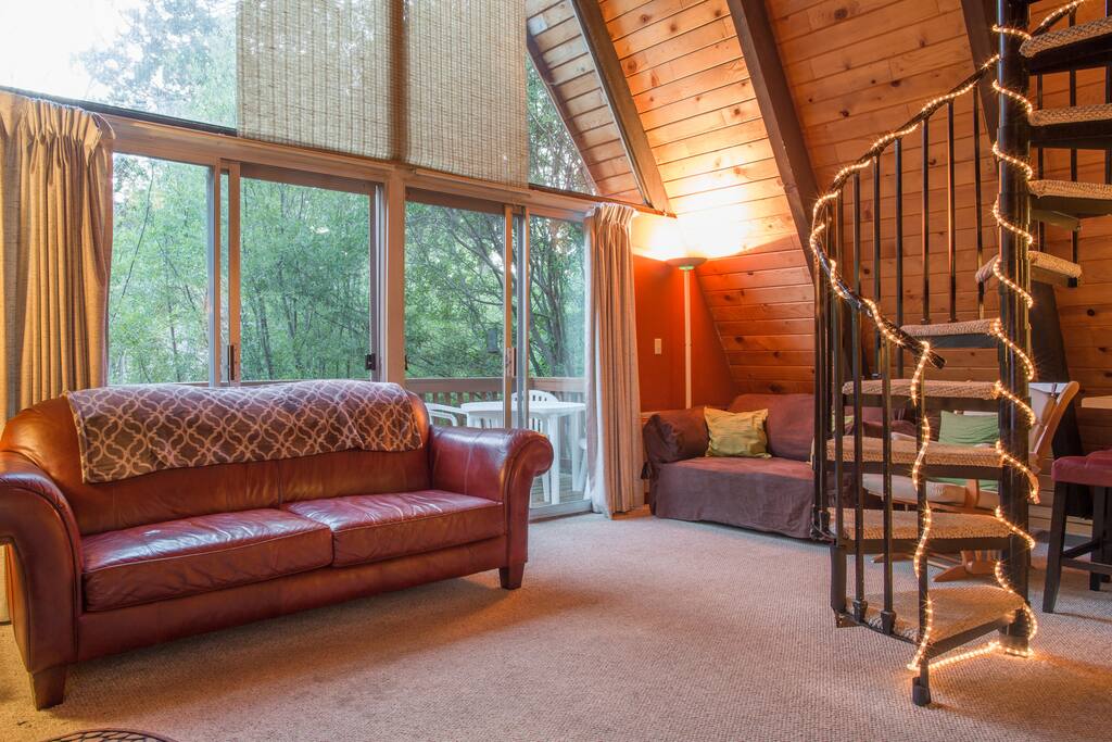 Living room with sliding doors to back deck