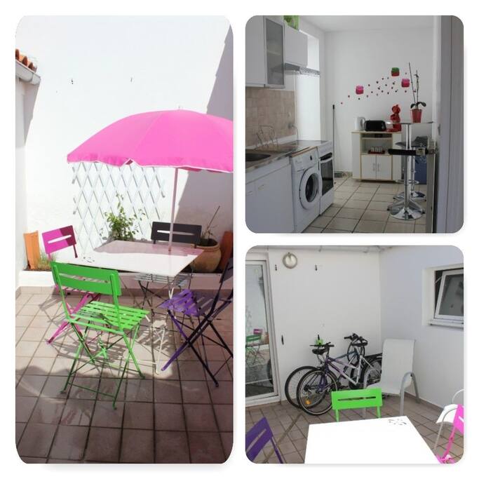 cour intérieure, prêt de 2 vélos, cuisine.