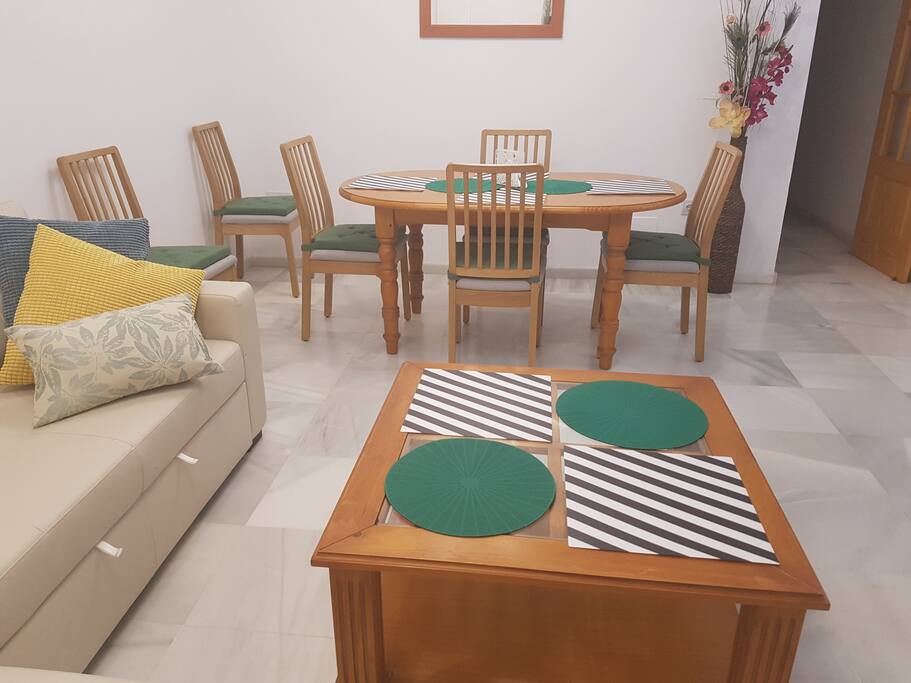 Amplio salón, con sofá cama 2 plazas.