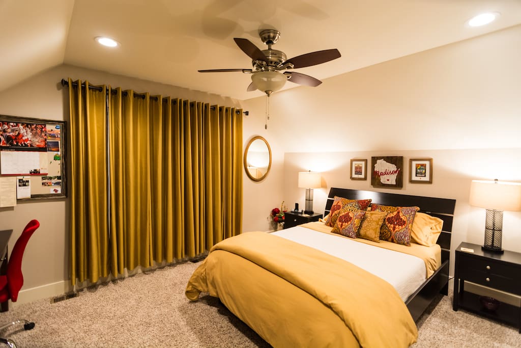 Main Guest Room. The comfy queen size bed is the perfect place to relax after a busy day