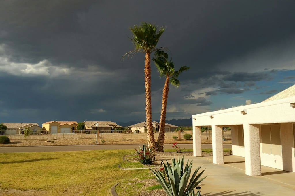 Thunderclouds in the distance. Lightning storms are amazing (more entertaining than tv).