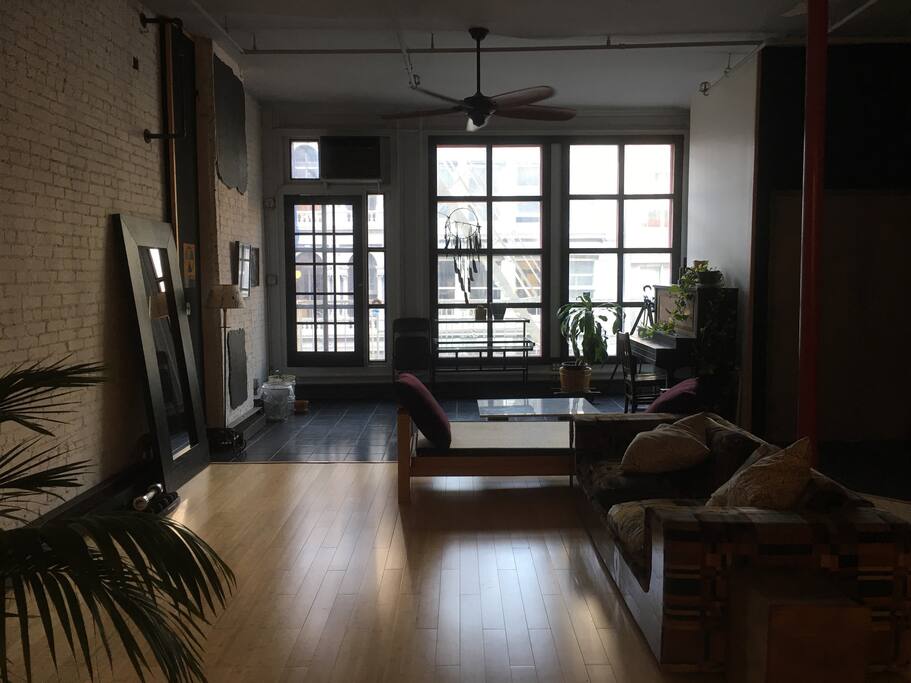 Front of Loft with Work space, desk and Printer