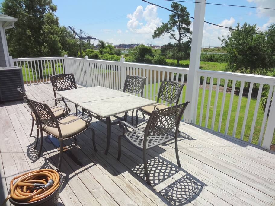 Private, large rear deck is great for watching the ships pass by.