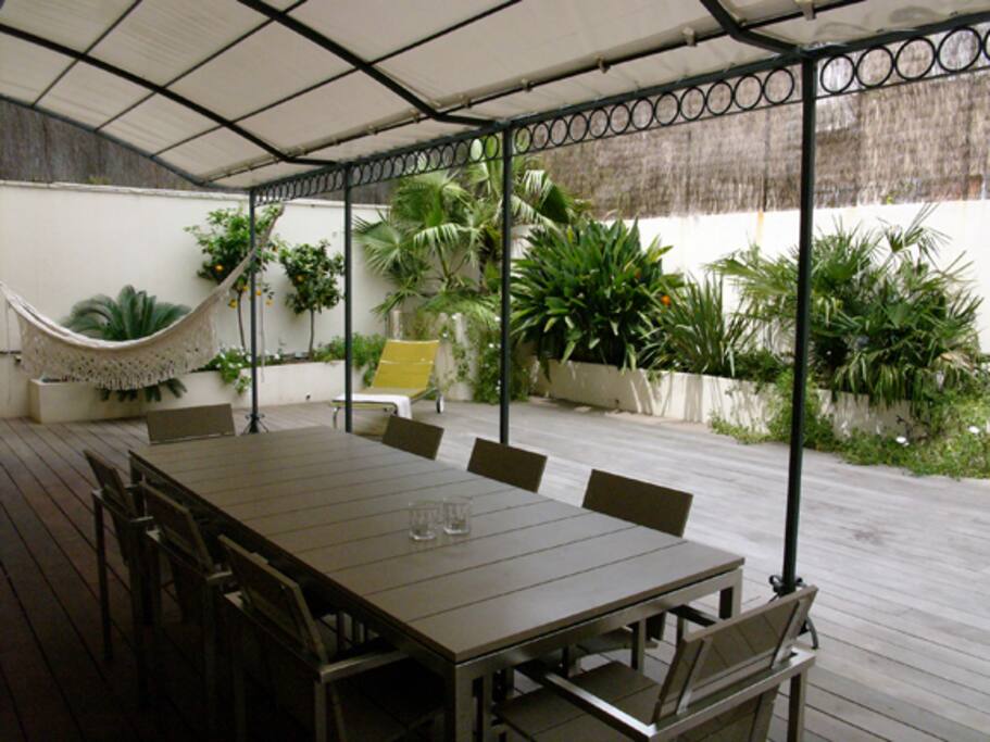 Terrace with dining table