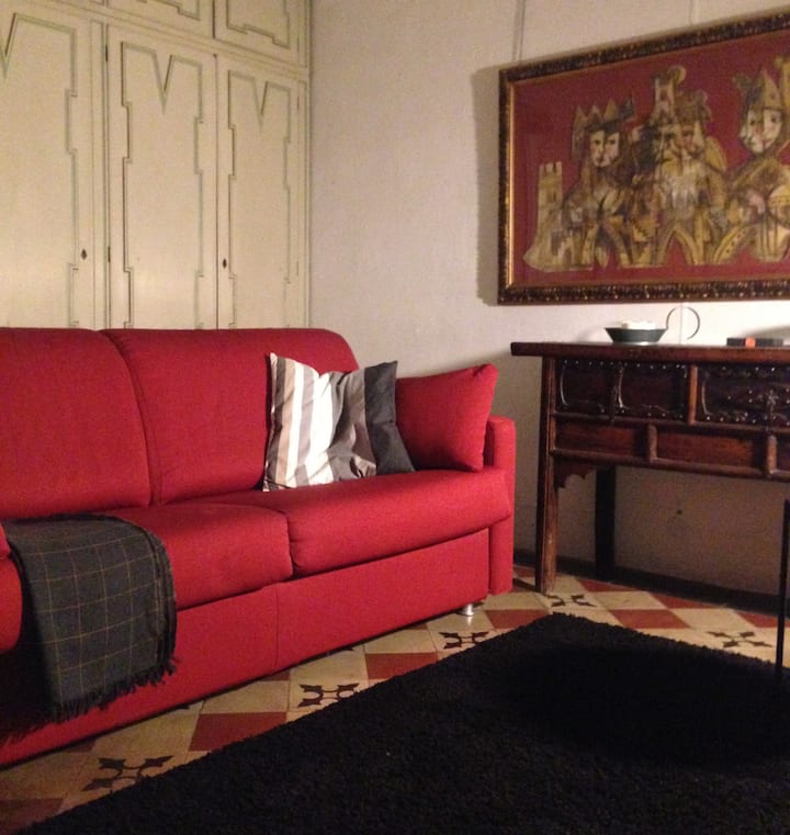 ორადგილიანი გასაშლელი დივანი მისაღებ ოთახში