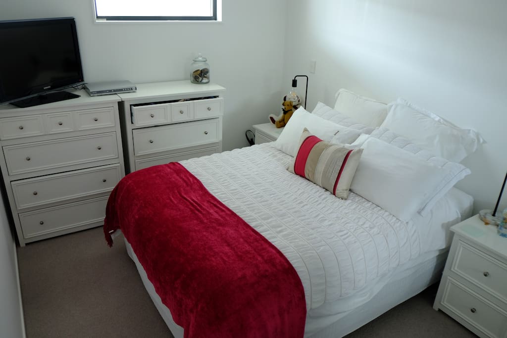 Beautiful, comfortable bed with fresh linen.