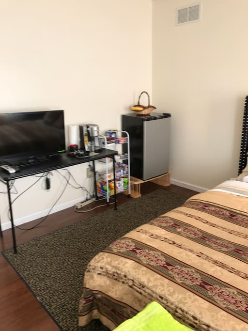 Fridge/snack station in bedroom