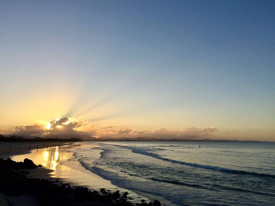 ride the bike just 5 min to our deserted beach or walk all the way to town via Belongil