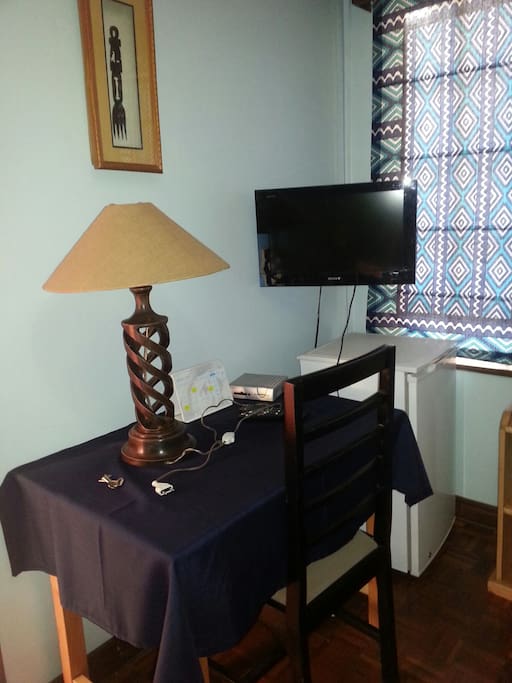 study desk, Fridge and TV
