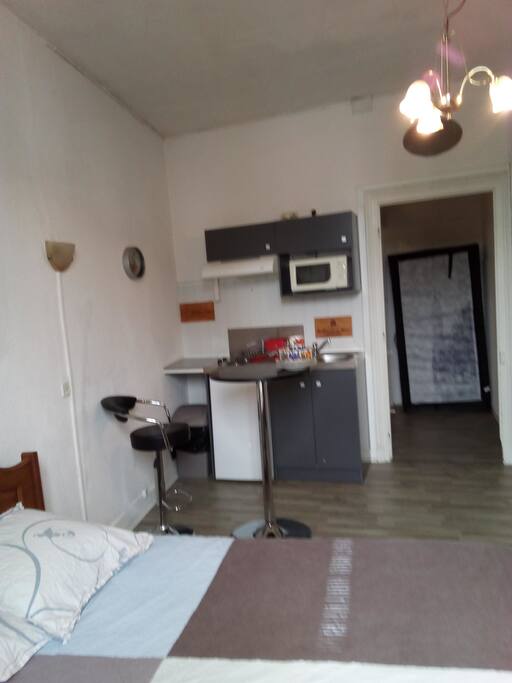Coin kitchenette et dégagement vers penderie et partie toilette