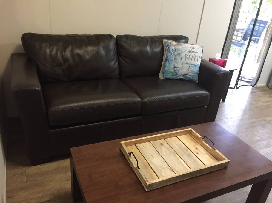 Comfortable leather lounge area