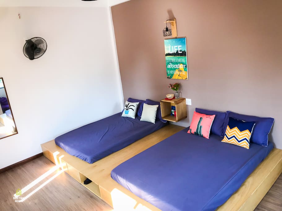 Twin double beds with external private bathroom