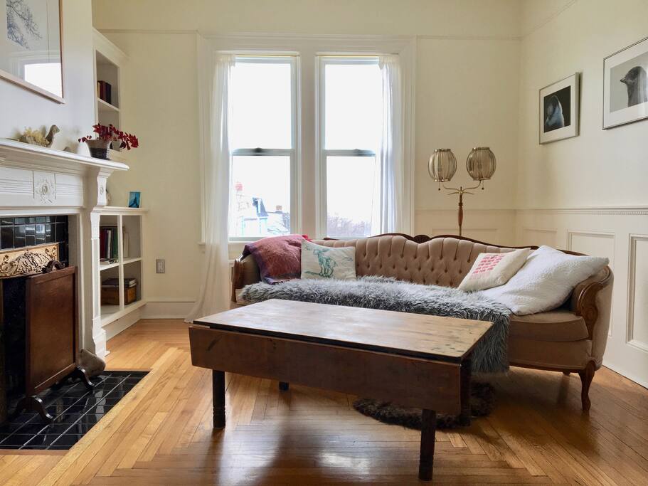 Living room, with lots of local art, and vintage pieces.