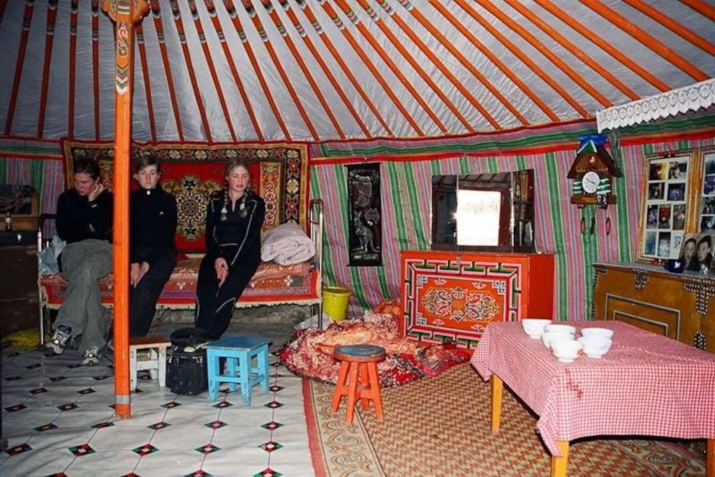 Inside the yurt