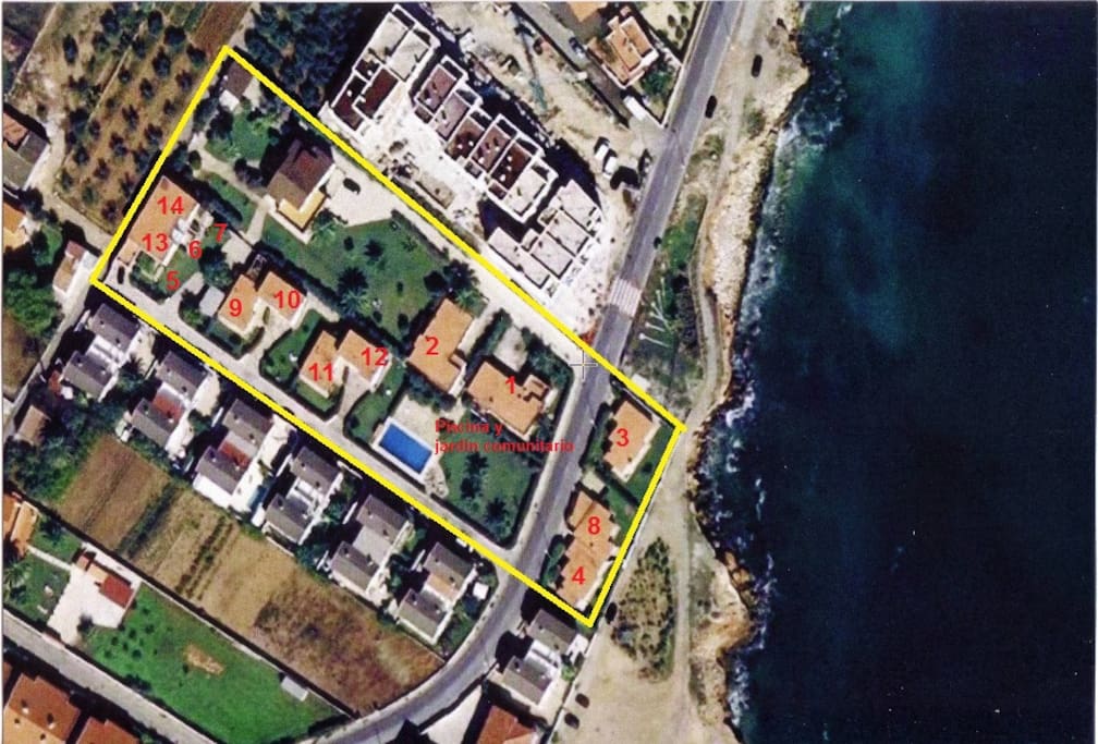 Foto aérea de la zona con ubicación de cada apartamento