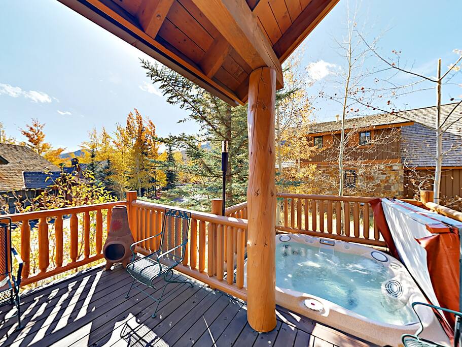 After a day of alpine adventures, enjoy a soak in your private hot tub.