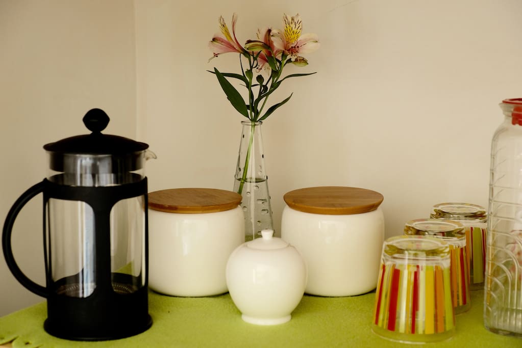 Tea, coffee and fresh water in your room.