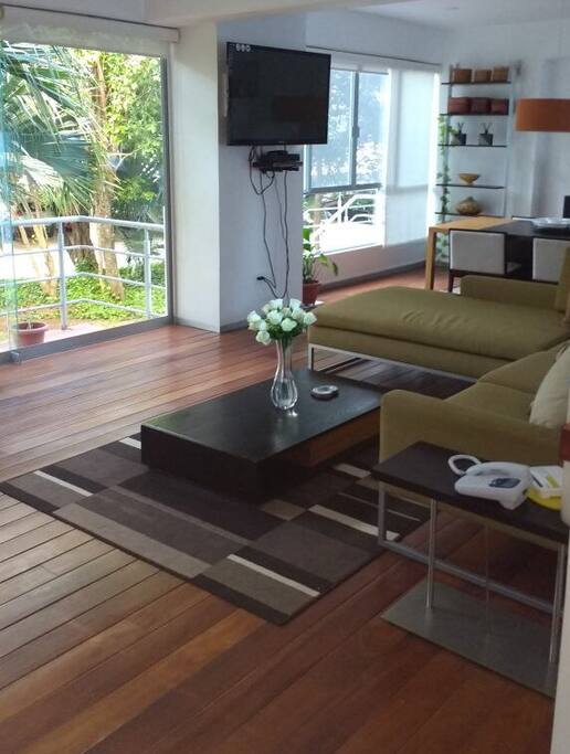 Sala , con terraza y preciosa vista .