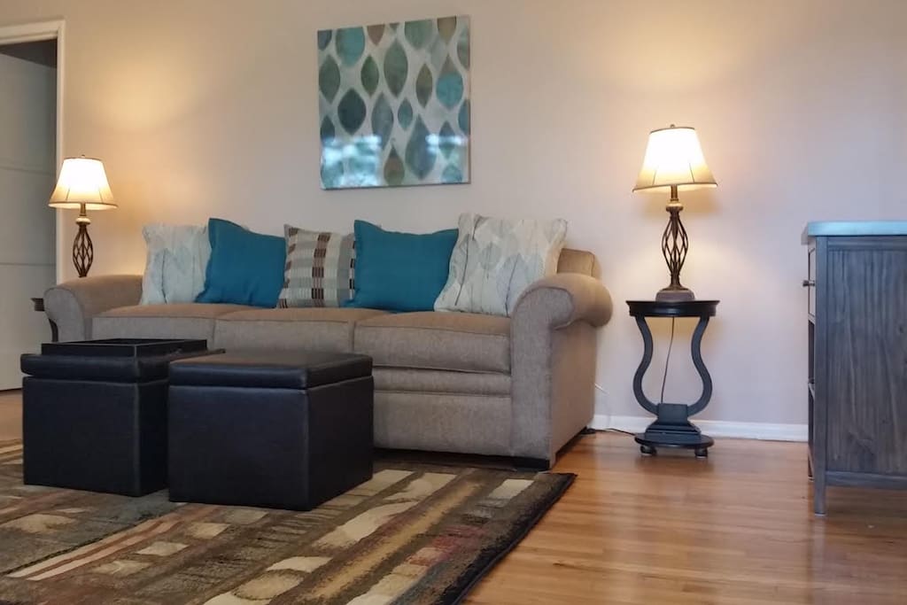 Den w/queen memory foam sleeper sofa. Bedroom entrance on left. Bedroom has lock on door.