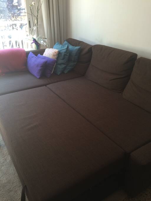 Sofa folds out for extra comfort.