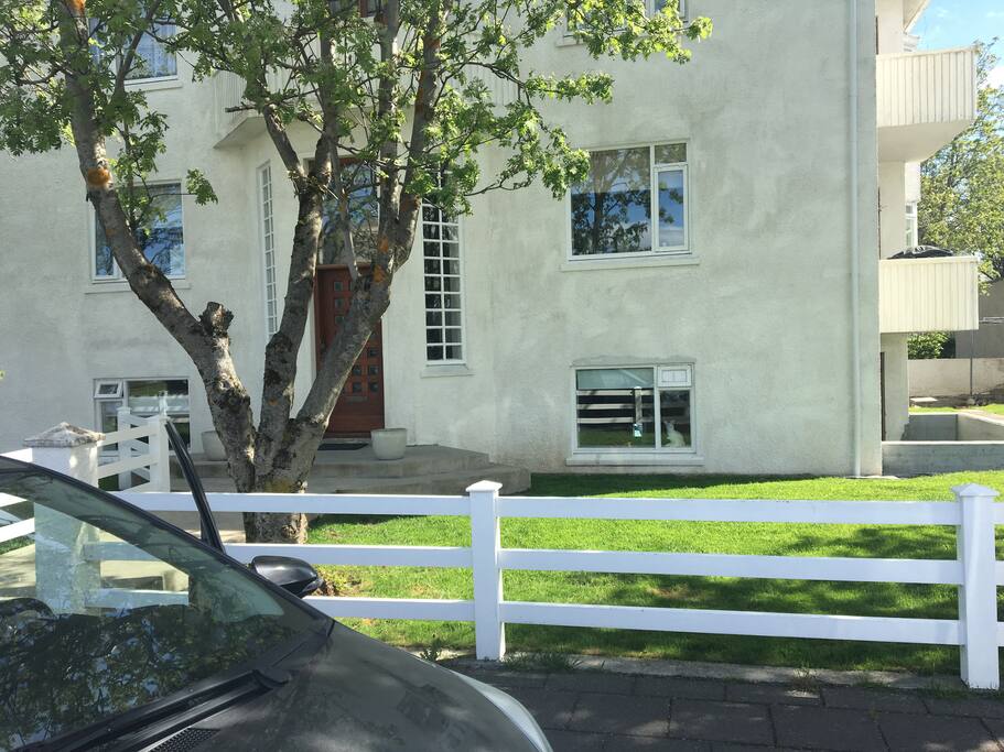 Front door - entrance. Bottom windows. Entrance with one other apartment. Good neighbours.