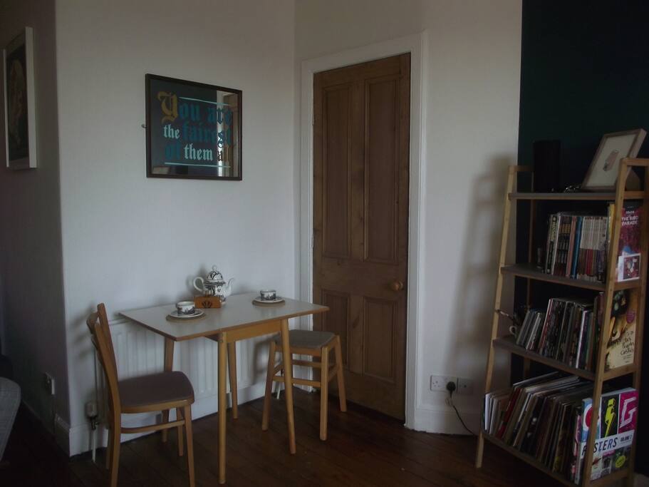 dining table and record collection