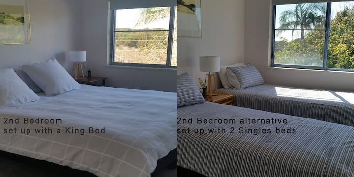 La seconda camera da letto più piccola può essere allestita come un letto matrimoniale grande o suddivisa in letti singoli.