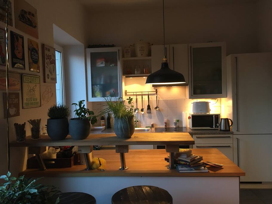 Das Herz der Wohnung - eine voll ausgestattete Küche mit Wohnraum