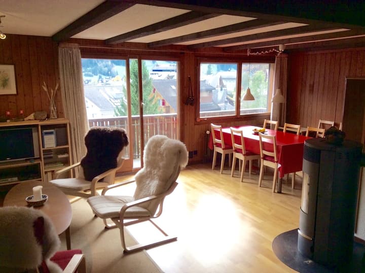 Amazing mountain view in traditional Swiss chalet