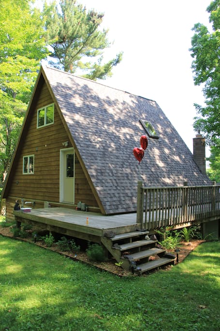 Front door of the house and deck.