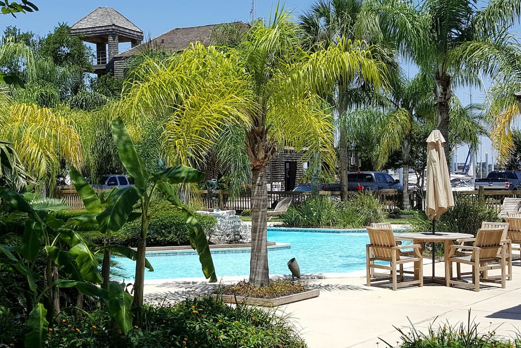 One of two tropical resort style pools