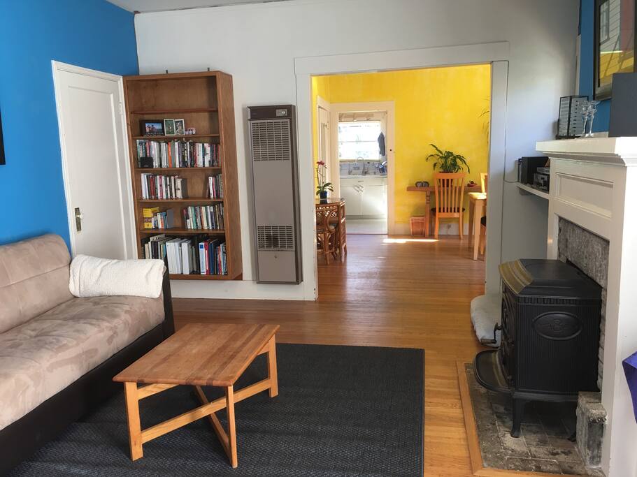Living room with working wood stove