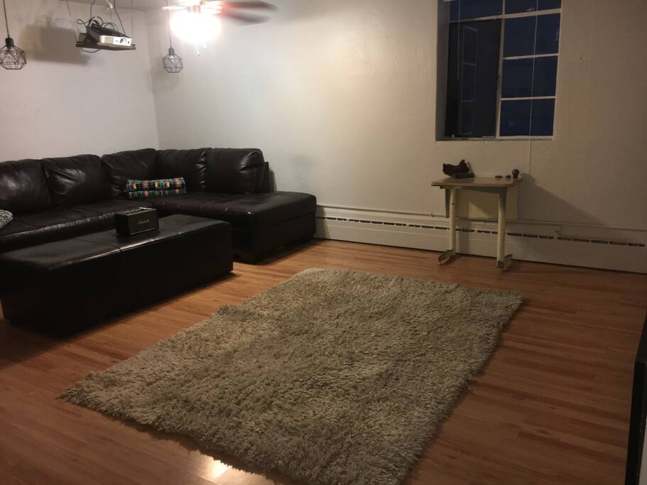 a place to work and relax - leather couch and chaise with native New mexican throw blankets - a desk full of local tips, advice, help and information.
