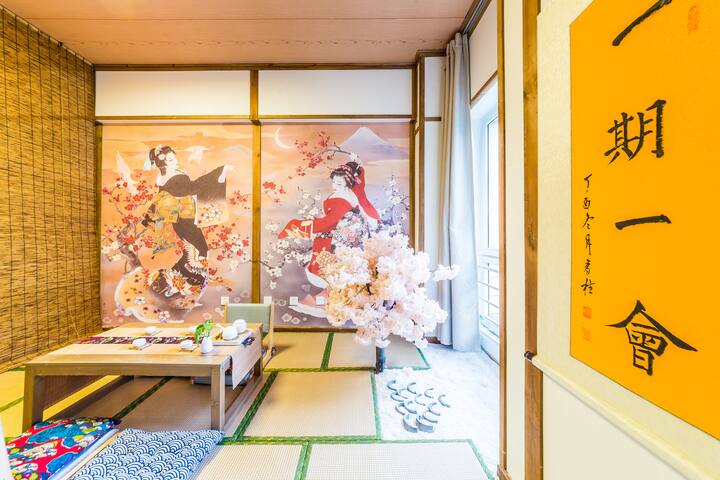 【北尧.落樱】太古里旁 日式清新 和服美拍  榻榻米 line 2  躺着排队聚贤庄明星火锅 四人宿