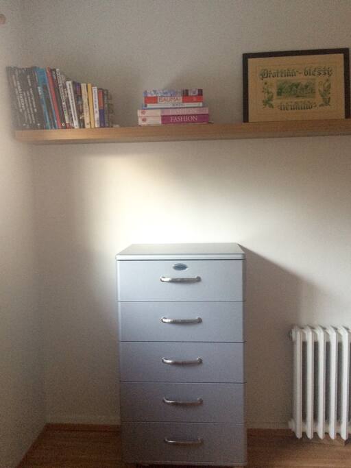 The bedroom - shelf and a dresser