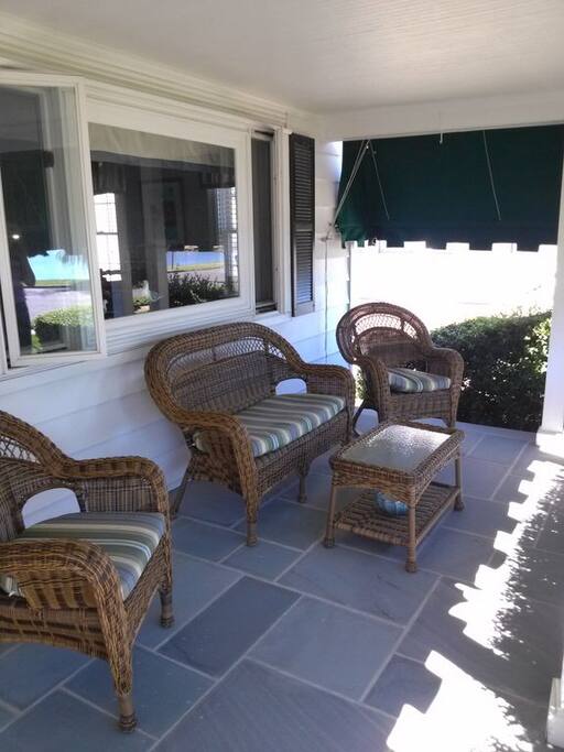 Front porch with tranquil views of the pond.