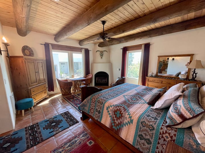 TV is in the corner cabinet and we have southwest style carpets throughout