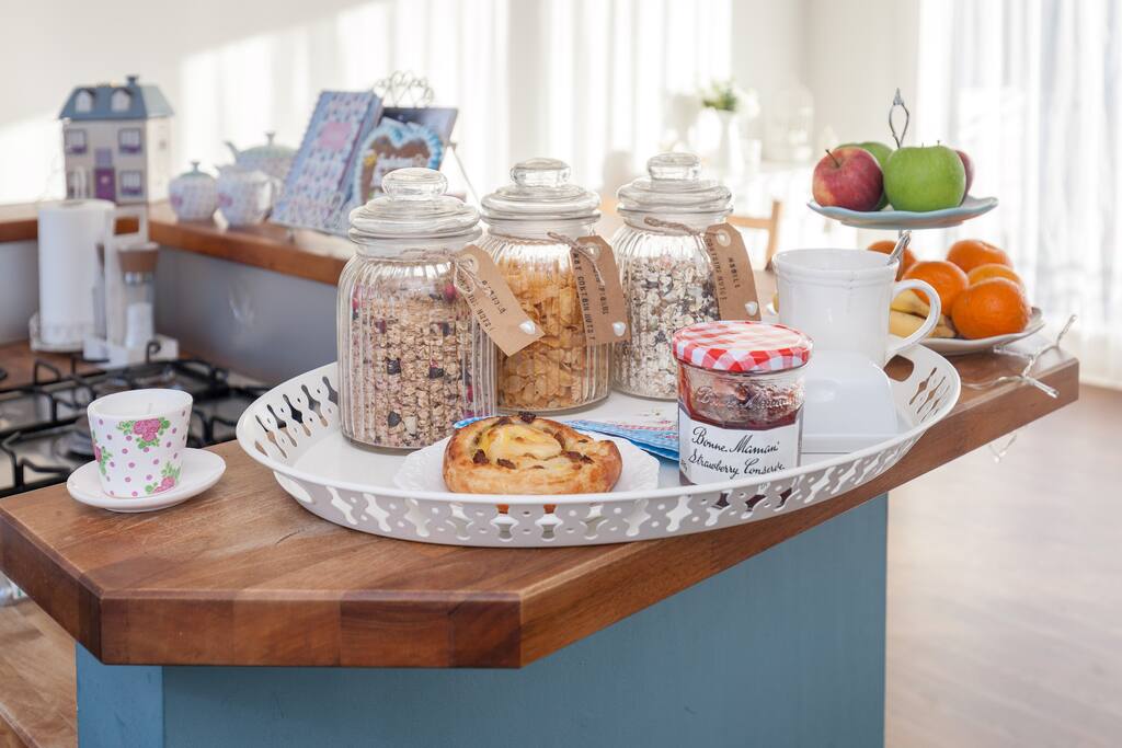 Breakfast comes with your booking: a selection of cereals, fruit, bread with spreads, pastry and a hot drink.