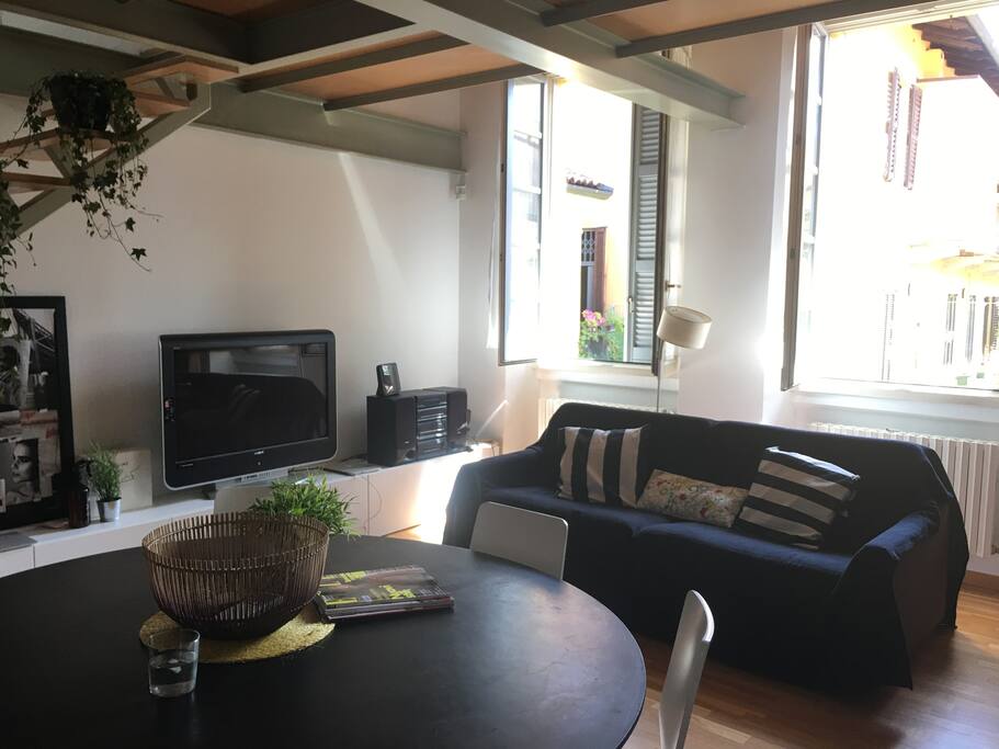 Double Sofabed and two amazing windows that look to the court
