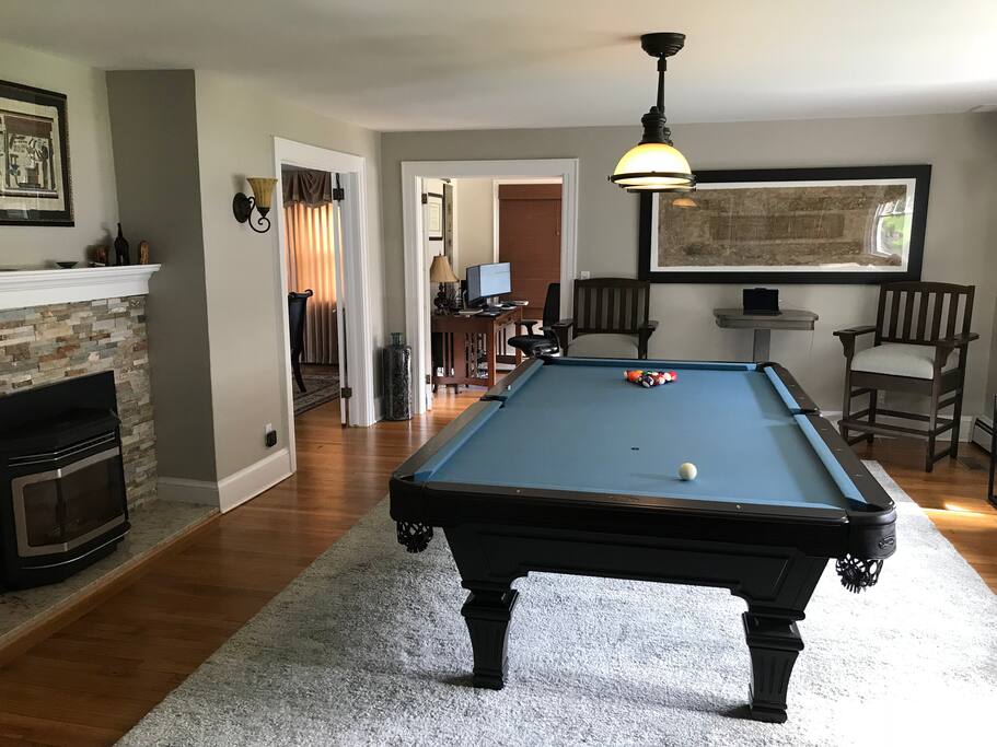 Living room with 9" pool table