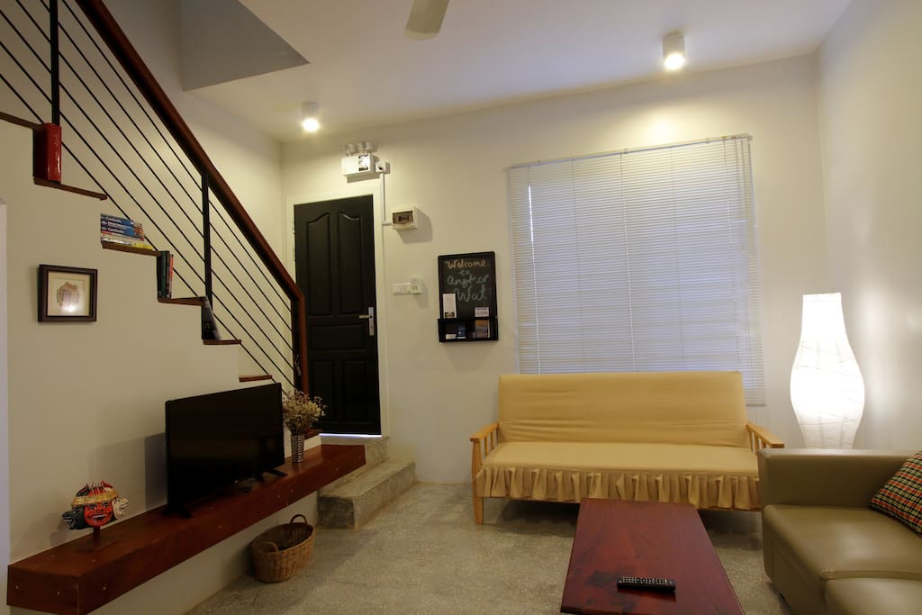 Living room is airy and clean and comfortably seats 5 people. Has cable tv with 96 local and international channels.