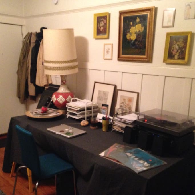 Desk area with record player