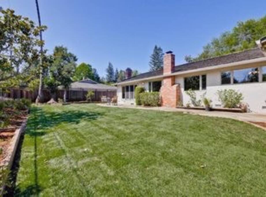 The back yard of the spacious house